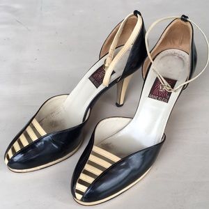 AK STUDIO54 1970’S VINTAGE/RARE/AUTHENTIC ALL LEATHER STILETTO BLACK/CREAM